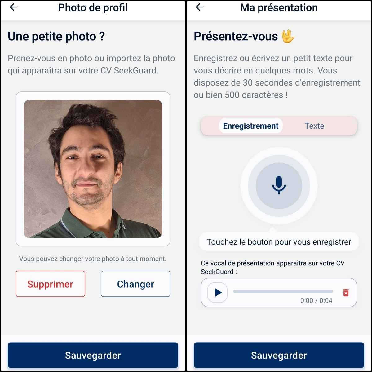 CV d'un agent de sécurité privé sur la plateforme Seekguard.